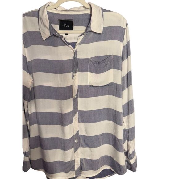 Rails 100% Rayon Long Sleeve Button Sleeve Button Down Blue & White Striped Shir - Picture 8 of 10